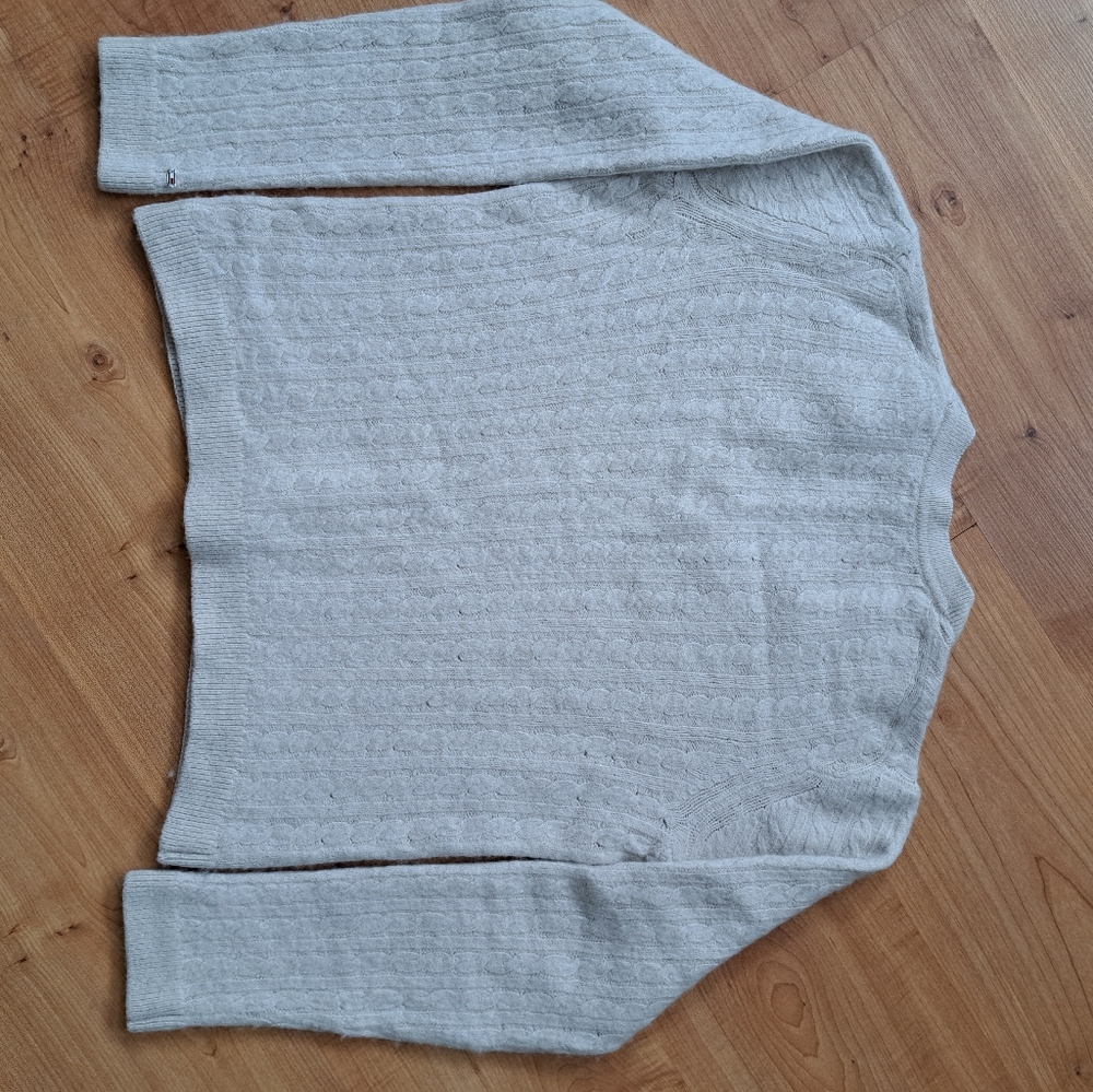 Tommy Cable Knit Cream Sweater Wool Blend V Neck, Size S - Picture 4 of 7
